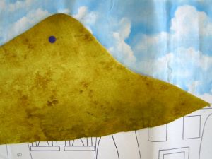 Sara cut and pinned her hills by fussy cutting from an ombre fabric.